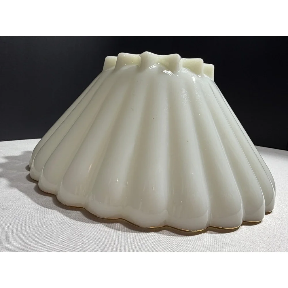 Vintage Fire-King Milk Glass Ribbed Bowl Scalloped Gold Trim Mid-Century Modern